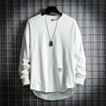 Men's Solid Long Sleeve Round Neck Loose Cotton T-Shirt