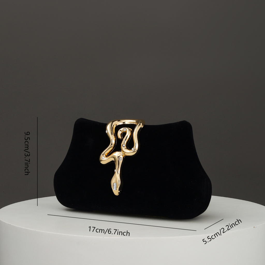 Women's Snake-Shaped Lock Velvet Chain Crossbody Evening Bag Clutch