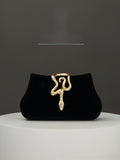Women's Snake-Shaped Lock Velvet Chain Crossbody Evening Bag Clutch
